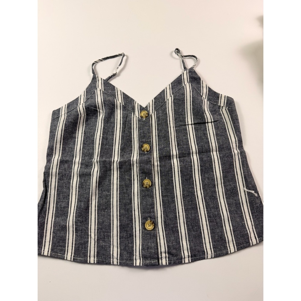 Abercrombie & Fitch Womens Navy White Striped Button Front Crop Tank Top Small